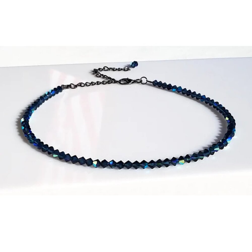 Dark Blue Crystal Choker Necklace - Beautiful Handmade Gift for Woman or Teen